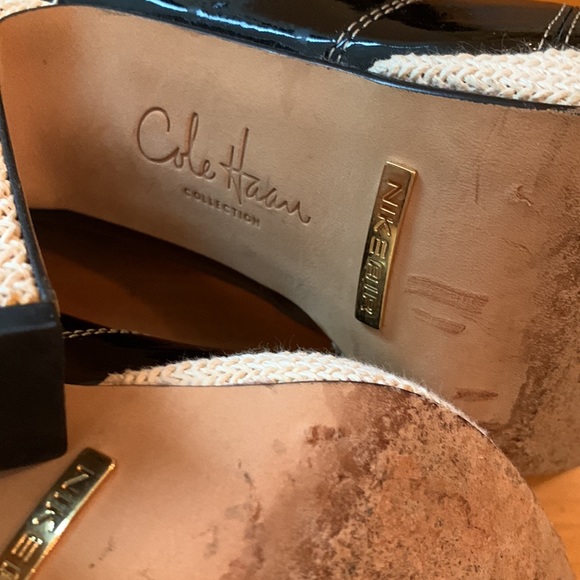 Cole Haan Black Patten Leather & Sisal Platform Heel Pumps Size 9B - Picture 10 of 13